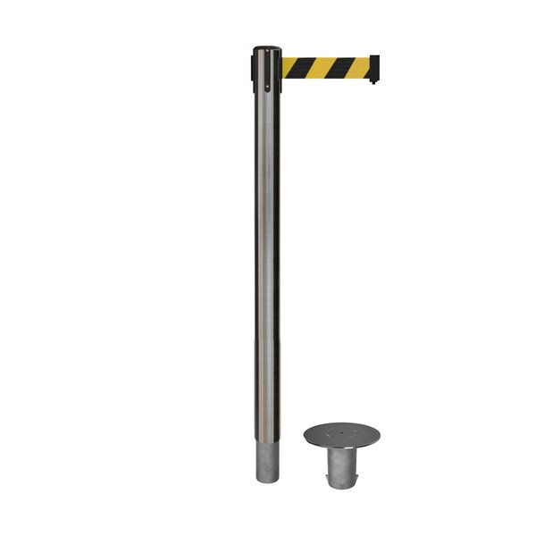 Montour Line Stanchion Belt Barrier Removable Base Sat.Steel Post 7.5ftBlk/Ye Belt MX630R-SS-BYD-75